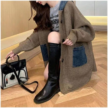 Load image into Gallery viewer, Long Hooded Denim Cardigan Sweater
