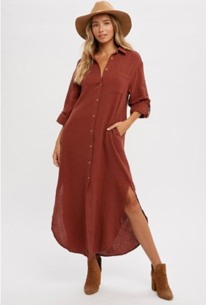 Long Guaze Shirt Dress