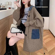 Load image into Gallery viewer, Long Hooded Denim Cardigan Sweater
