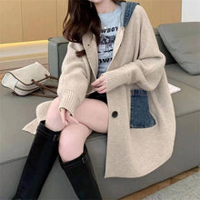 Load image into Gallery viewer, Long Hooded Denim Cardigan Sweater
