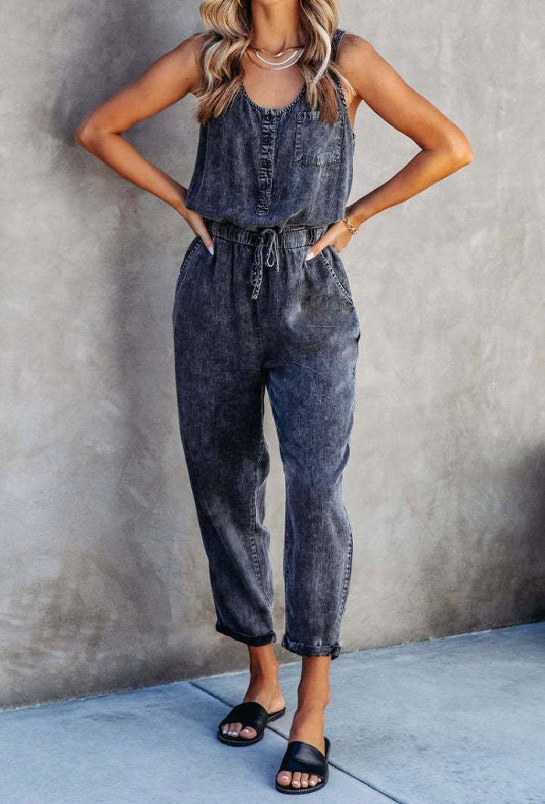 Black Washed Tank Jumpsuit