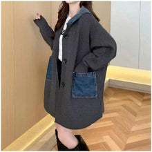 Load image into Gallery viewer, Long Hooded Denim Cardigan Sweater
