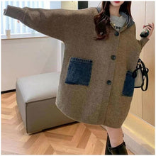 Load image into Gallery viewer, Long Hooded Denim Cardigan Sweater
