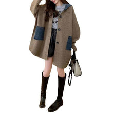Load image into Gallery viewer, Long Hooded Denim Cardigan Sweater
