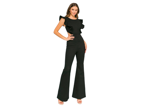 Flared Stretch Denim Jumpsuit